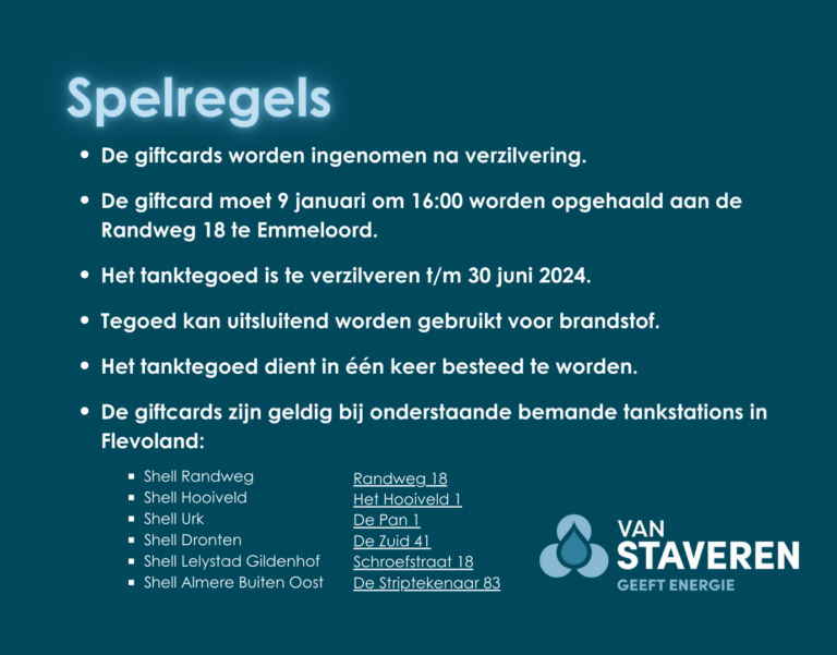 Spelregels voor tanktegoed Van Staveren Emmeloord